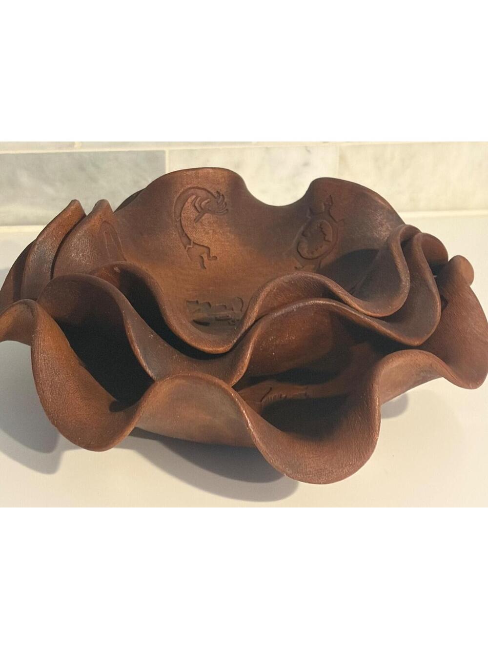 Handmade Navajo Red Clay By Shorty|Set of 3 nesting bowls wavy